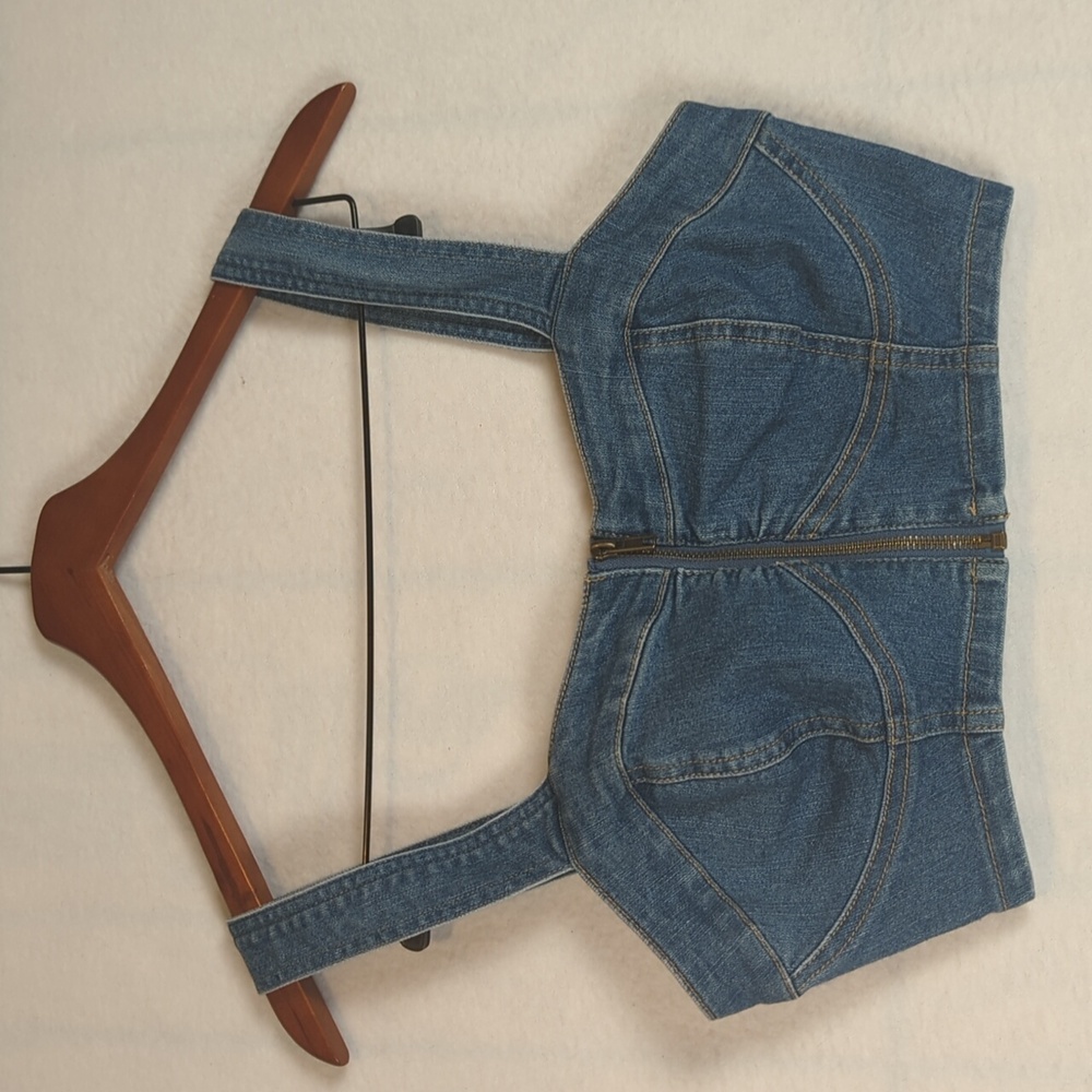 💜5 for $15💜BP Frenchy Zip Up Blue Denim Tankcrop Cropped Top‎ S